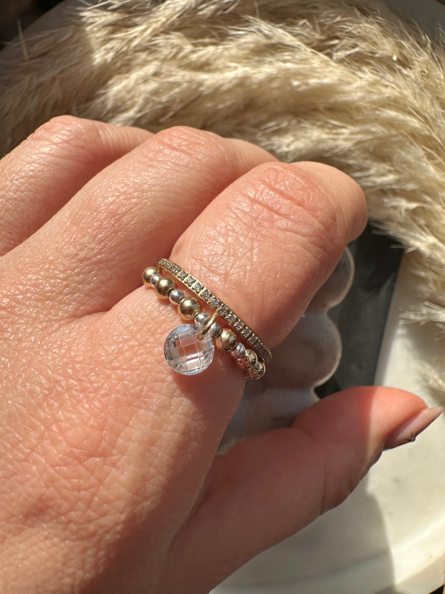 CZ stacker charm ring