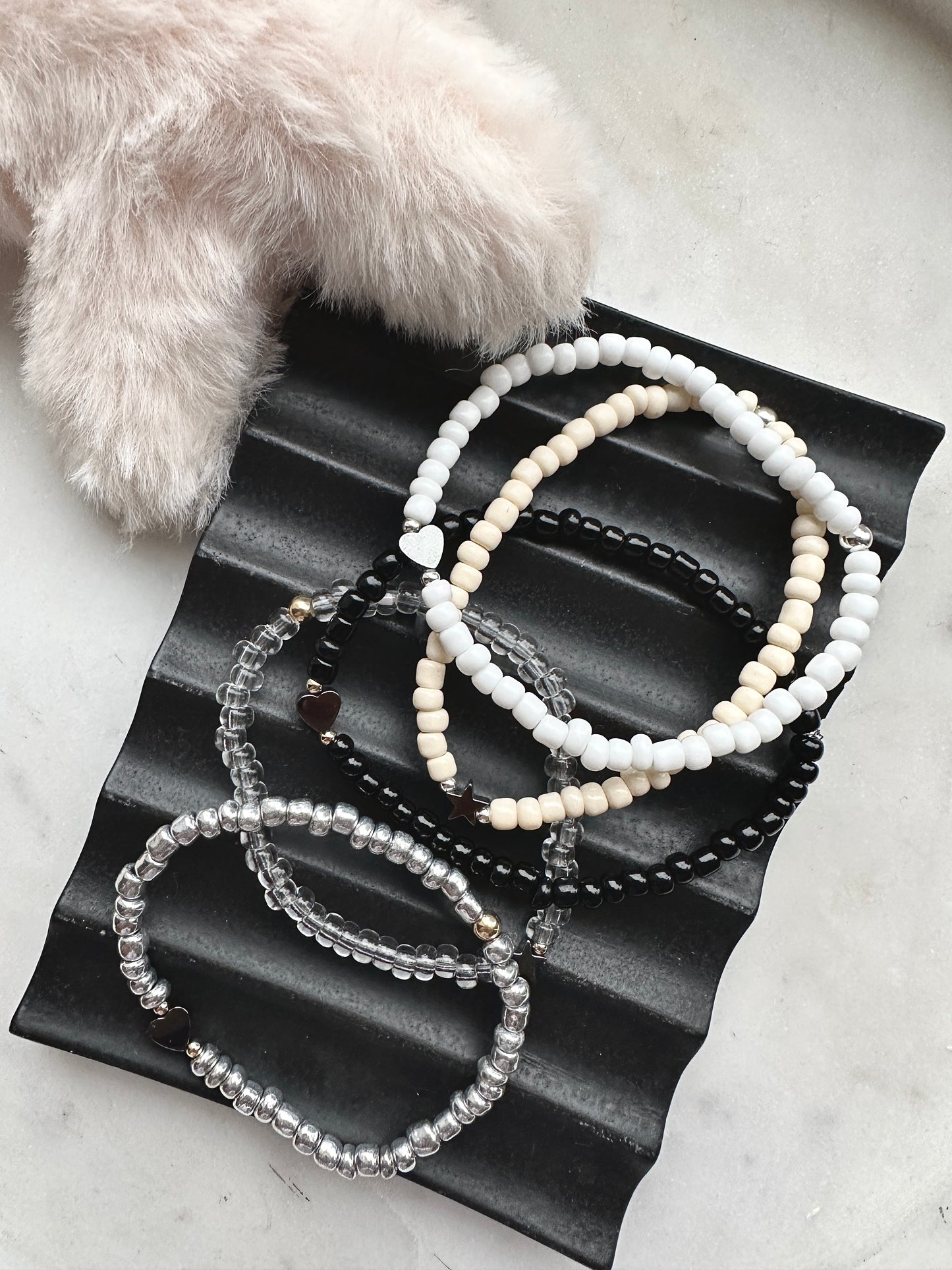 Neutral luxe hematite stackers