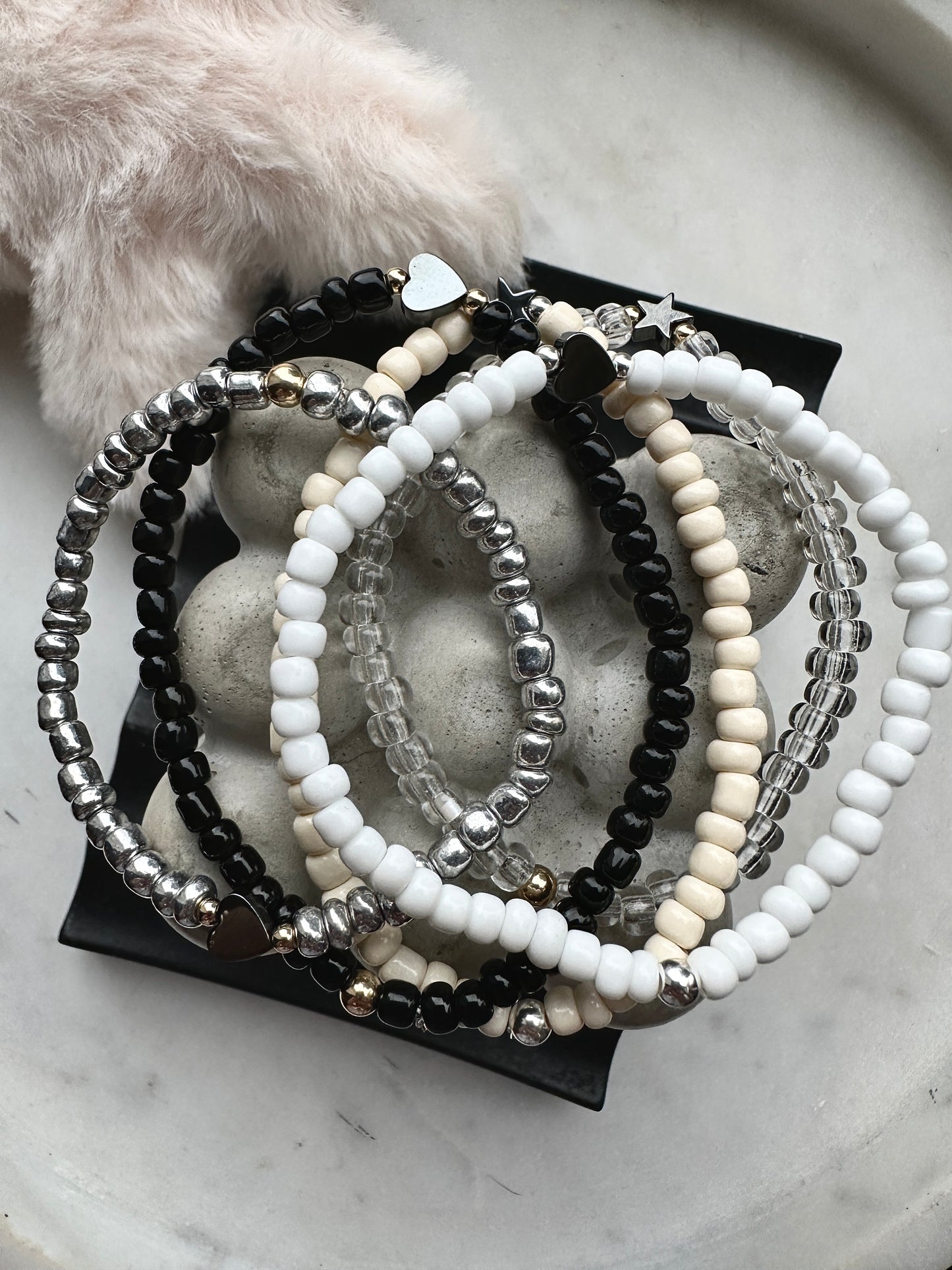 Neutral luxe hematite stackers