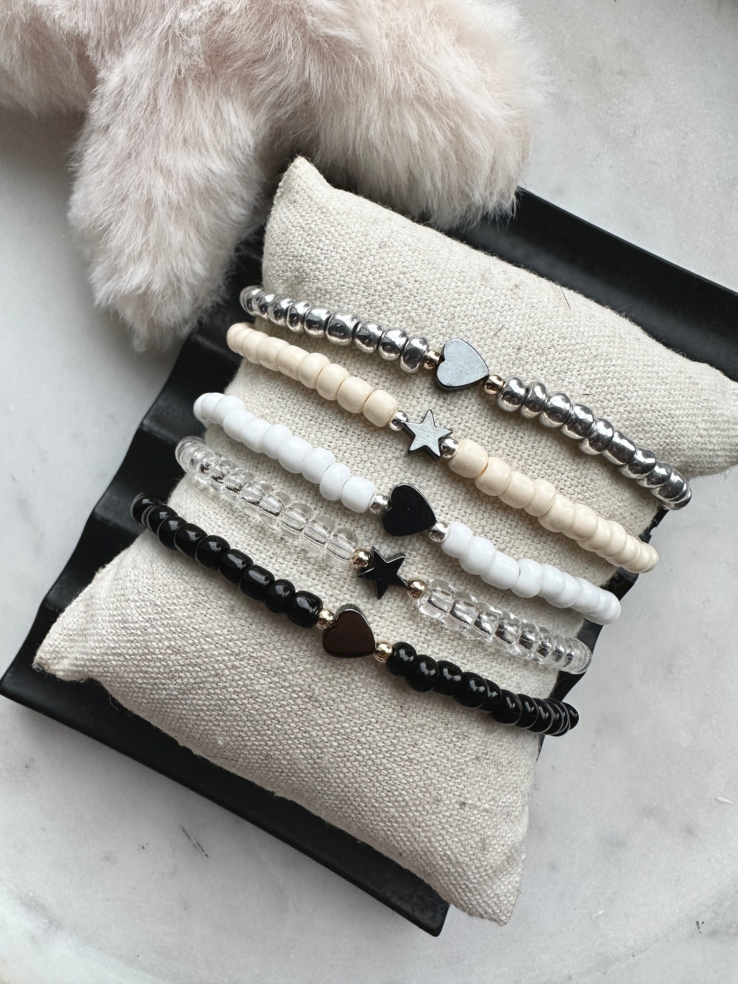 Neutral luxe hematite stackers