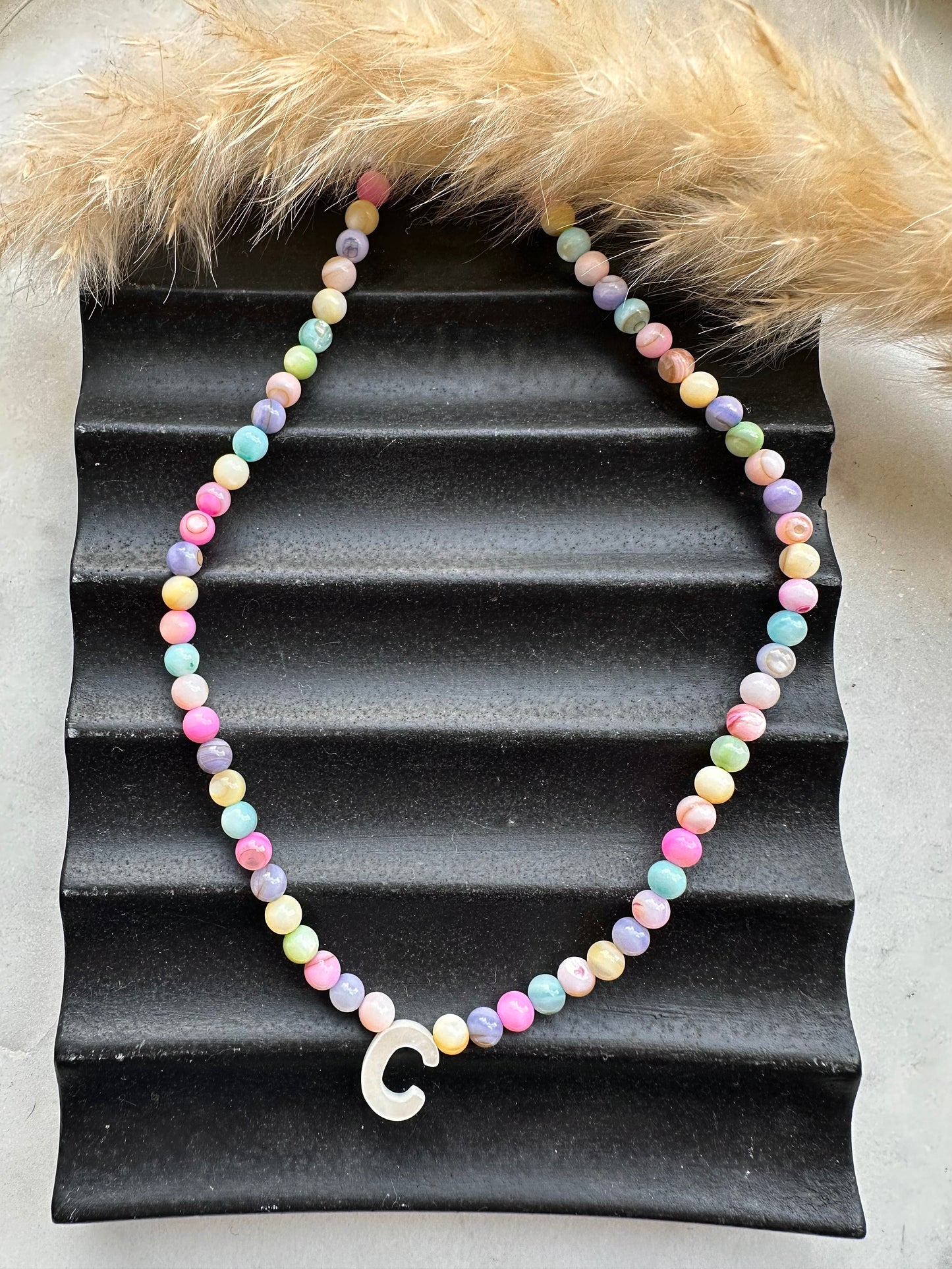 Pastel pearl rainbow initial