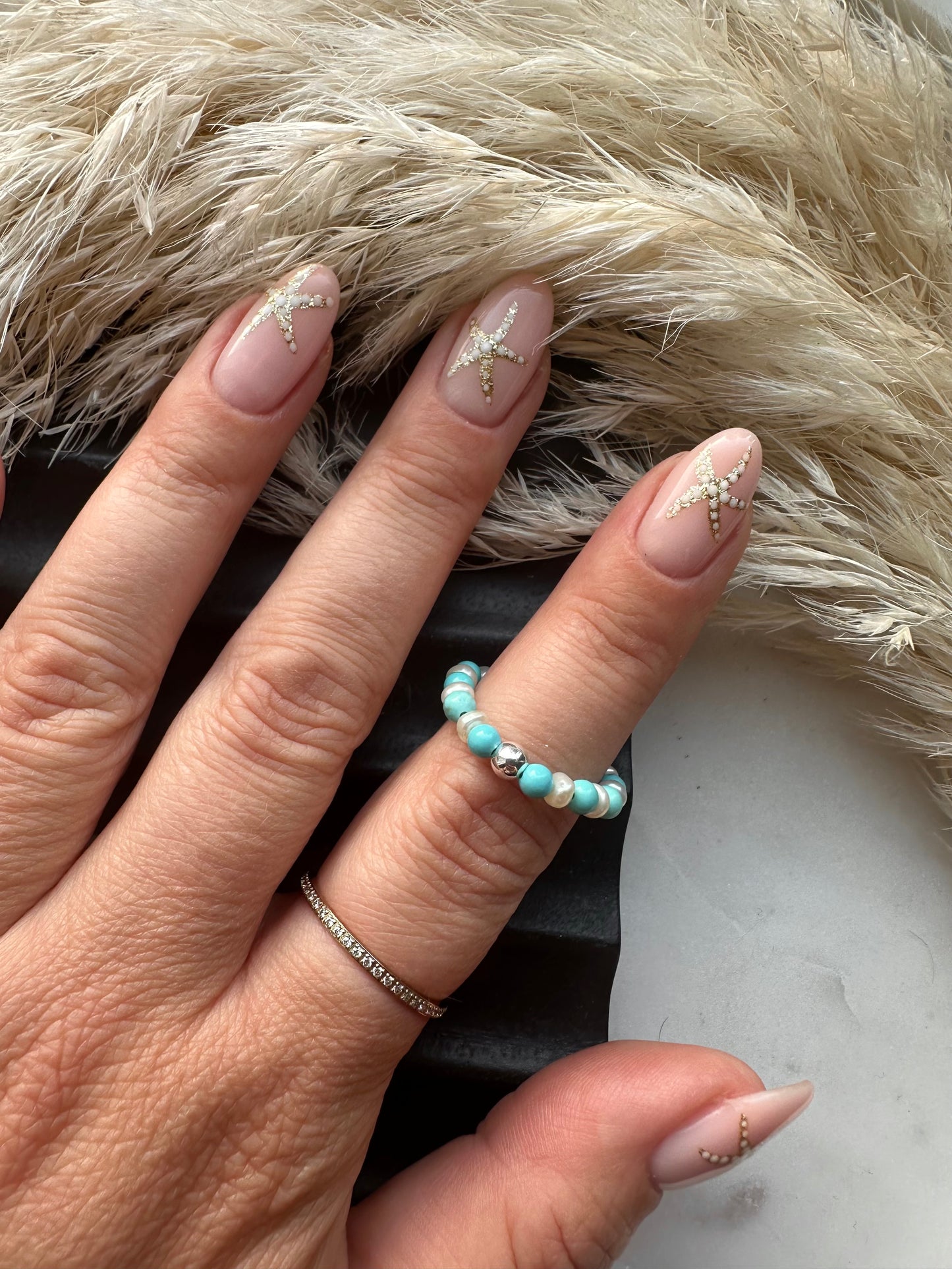 Beach Vibes - turquoise & pearl ring 🐚