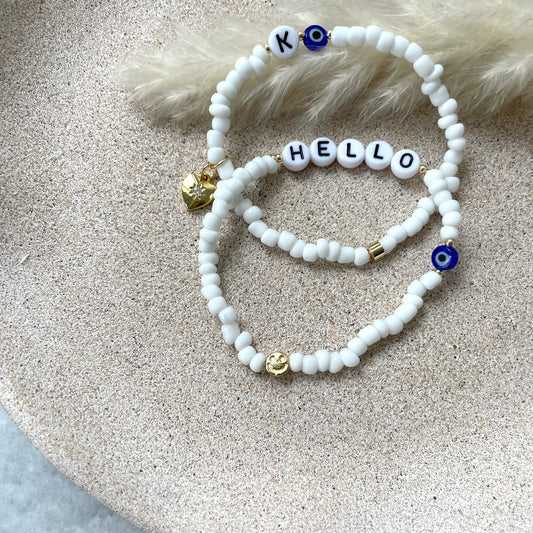 White evil eye personalised bracelets