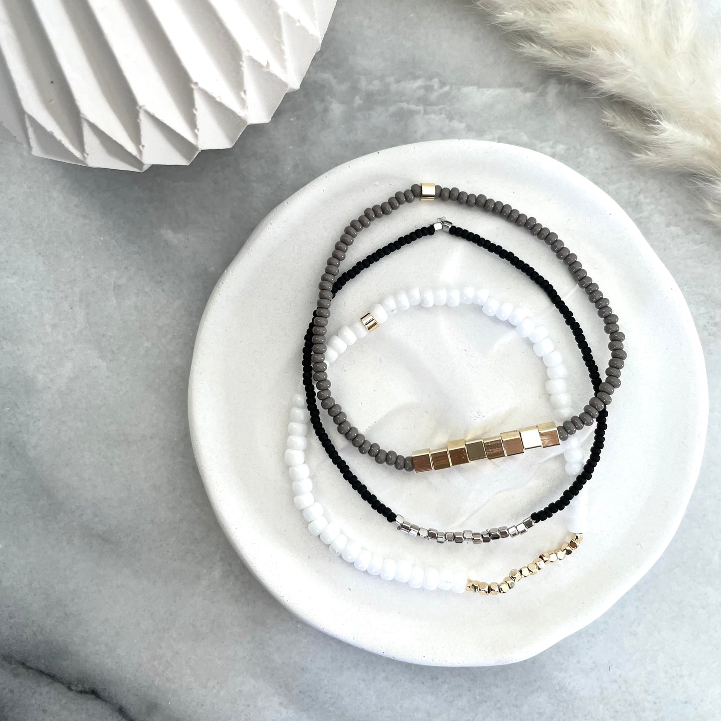 Monochrome seed bead bracelets