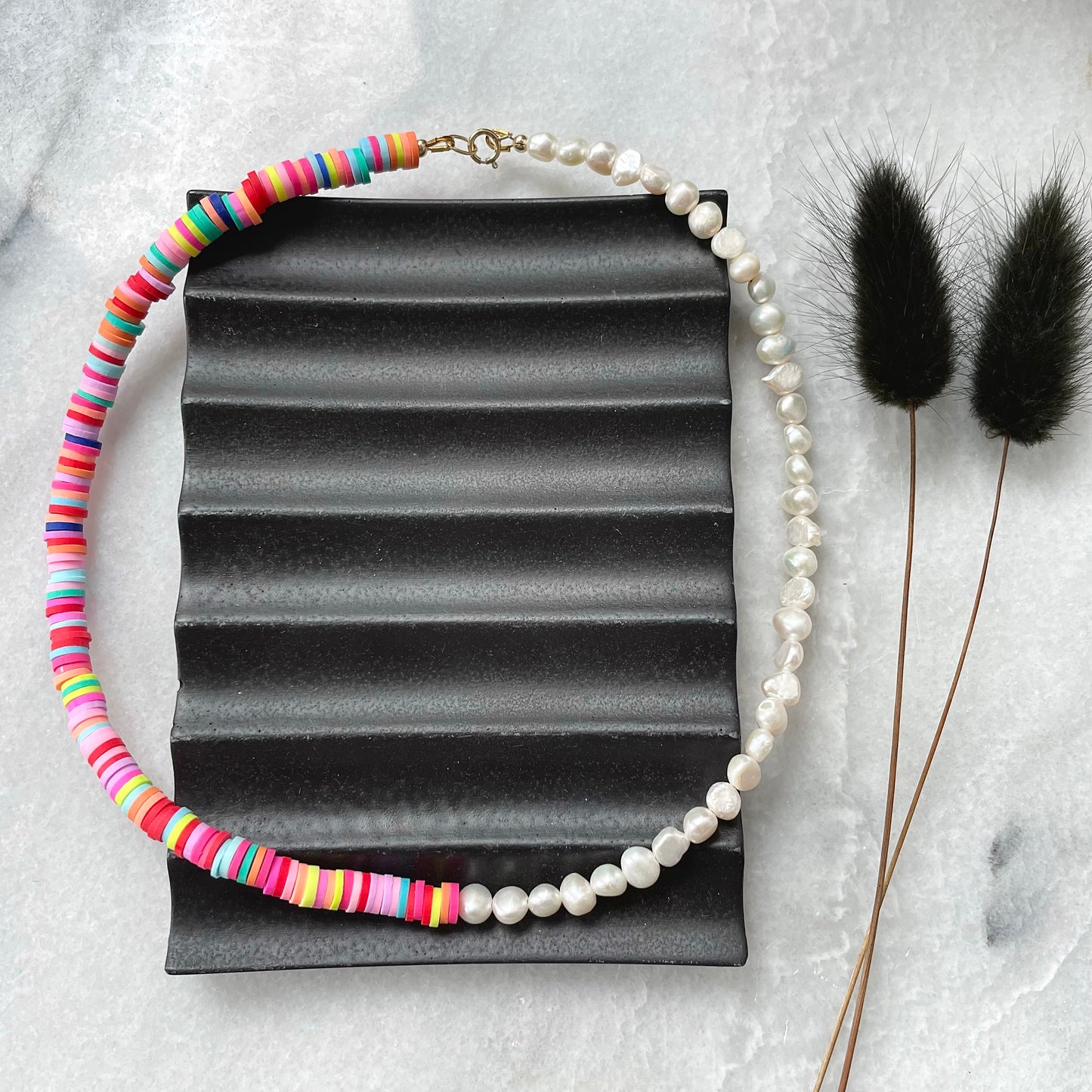 Rainbow pearl choker